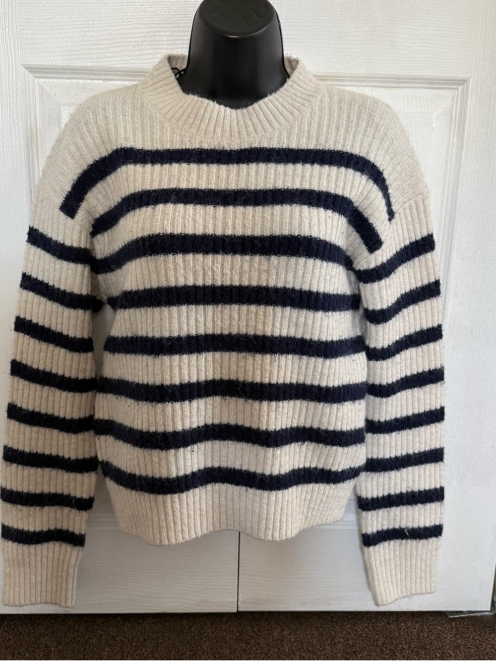 Striped Crewneck Sweater - Cream and Navy